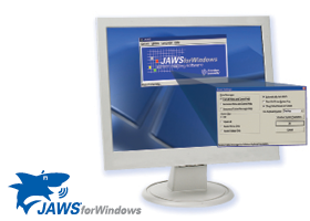 Computer screen with JAWS menu.