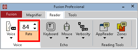 Voice Rate box shown on the Fusion Reader tab