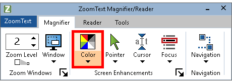 Color button shown in the Screen Enhancements group on the Magnification tab