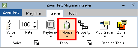 Mouse button shown on the Reader tab