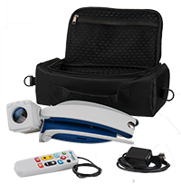 ONYX Portable HD with travel bag, remote control, and wall charger