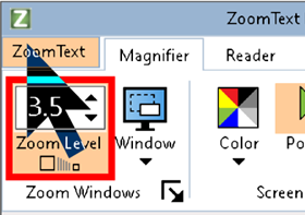 An example of the inverted mouse pointer hovering over the Zoom Level spin box.